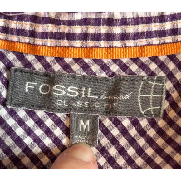Fossil Classic Fit Mens Medium Long Sleeve Purple Gingham Button Up‎ Shirt - Picture 4 of 6